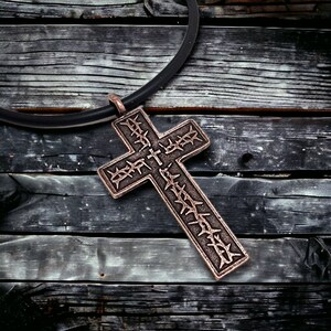 Thorns Cross Antique Copper Finish Pendant (and6c) Black Cord Necklace