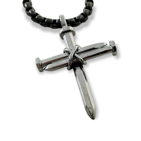 Cross Dark Metal Finish Forgiven Tag Black Cord Necklace