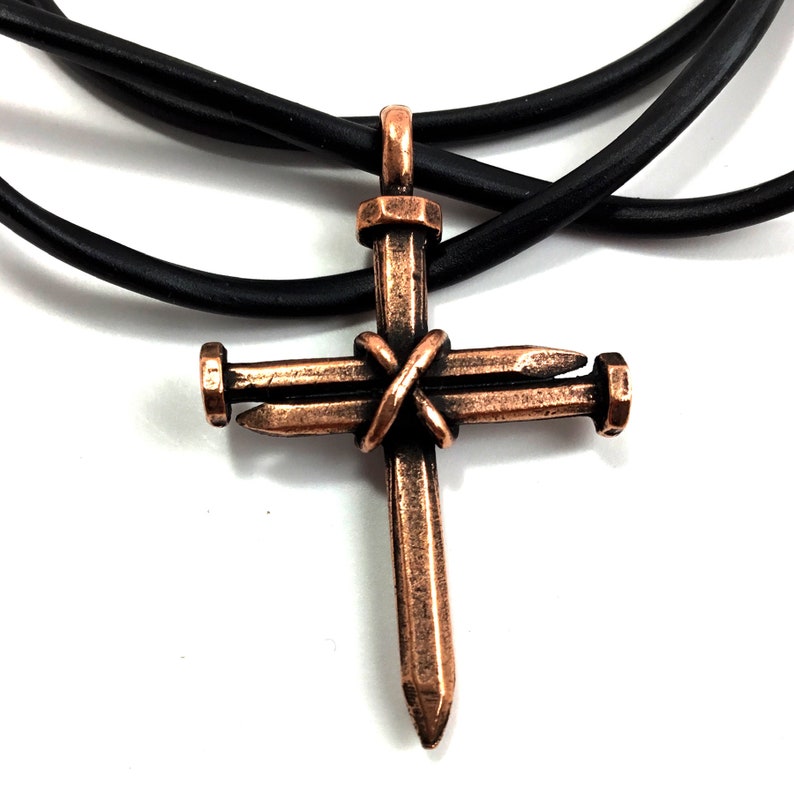 Christian Nail Wire Wrapped Cross Necklace in Vintage Copper lc87bac