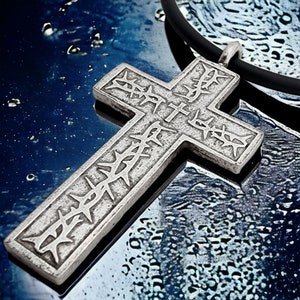 Thorns Cross Antique Silver Finish Pendant (and6rub) Black Cord Necklace