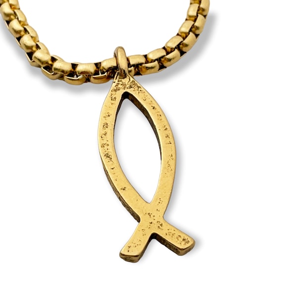 Ichthus Fish Gold Finish Pendant Gold Finish Heavy Chain Necklace (b6-g-ghvchain)