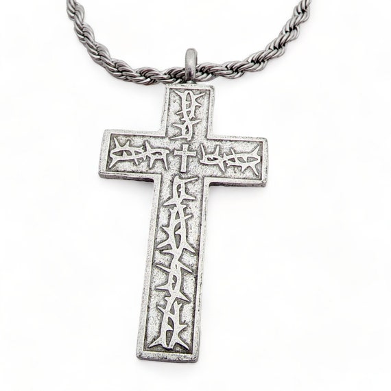 Reversible Cross Necklace Vine Design Sterling Silver, with Chain Reversible Cross Necklace Vine Design Sterling Silver, with Chain