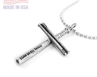 Baseball Bat Cross Necklace Pewter (scbb) Philippians 4:13 I can do all things