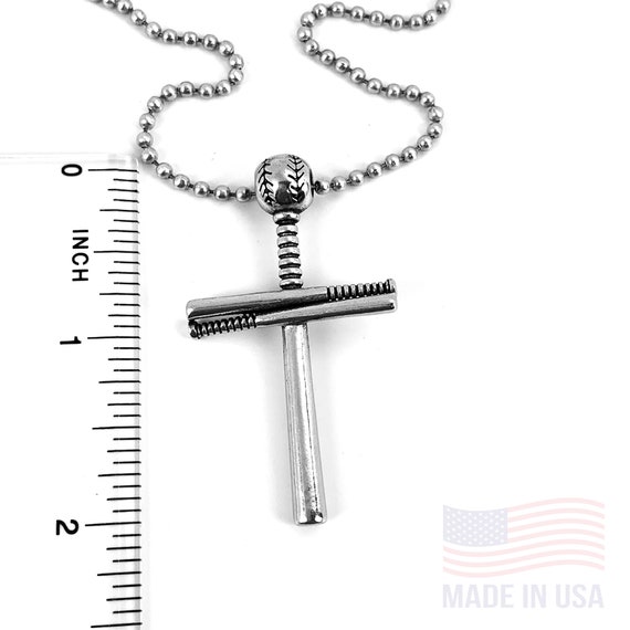 Baseball Bat and Ball Cross Necklace 