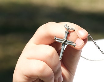 Nail Cross Antique Pewter Silver Ball Chain Necklace (aa3)