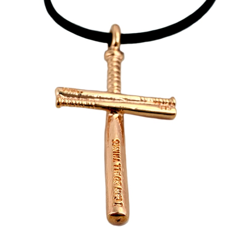 Baseball Bat Cross Necklace scbb-finishes Philippians 4:13 I can do all things Rosegold Finish