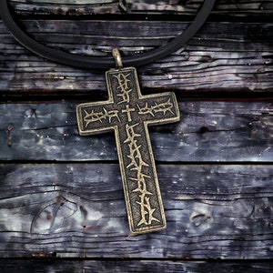 Thorns Cross Antique Brass Finish Pendant (and6b) Black Cord Necklace