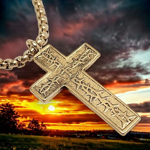 Thorns Cross Gold Metal Finish Pendant (and6g-ghvch) Gold Heavy Box Chain Necklace