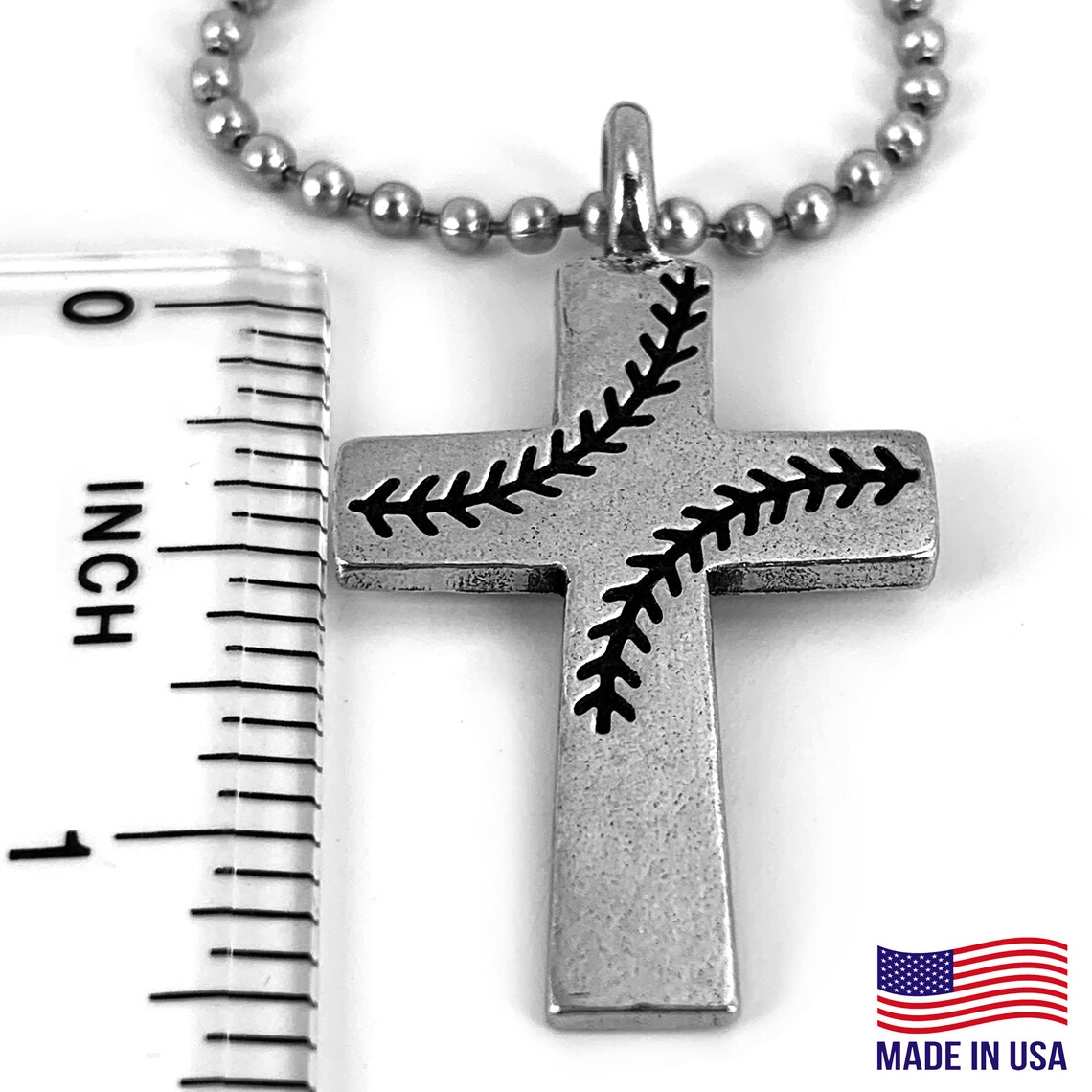 Baseball Stitch Pewter Cross Necklace on Ball Chain (basecross) - Etsy
