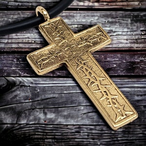 Thorns Cross Gold Metal Finish Pendant (and6g) Black Cord Necklace