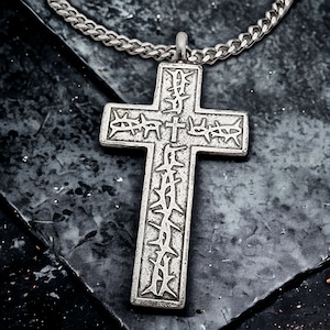 Thorns Cross Antique Silver Finish Pendant (and6ch) Curb Chain Necklace
