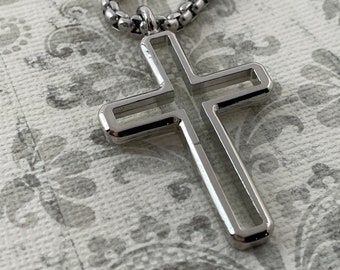 Cross Necklace Rhodium Silver Finish Pendant Stainless Steel Chain (nocrhd-ch) Necklace