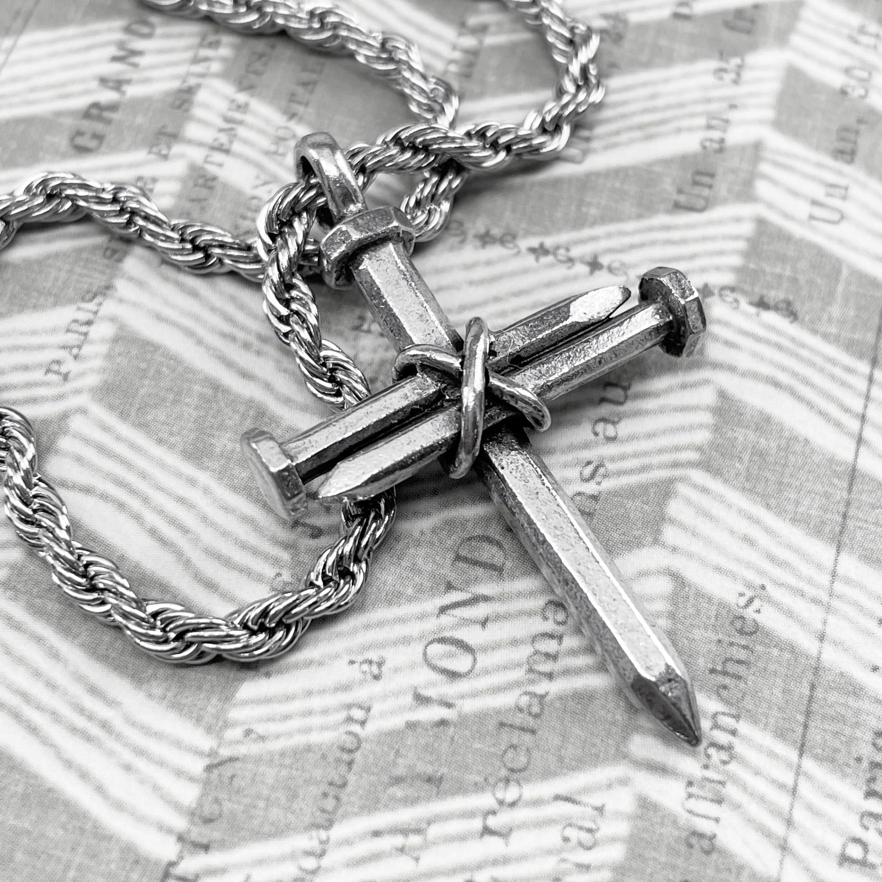 Nail Cross Necklace On Rope Chain (aa3ropech)