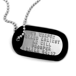 No Weapon Formed Against Me Will Prosper Dog Tag Necklace With Black ...