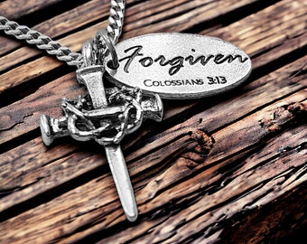 Salvation Crown of Thorns Nail With Forgiven Tag Necklace (aa4tfch) Silver finish