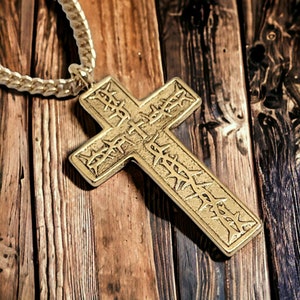 Thorns Cross Gold Metal Finish Pendant (and6g-gch) Gold Curb Chain Necklace