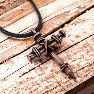 Pewter Nail Cross Necklace Copper (AA9C)