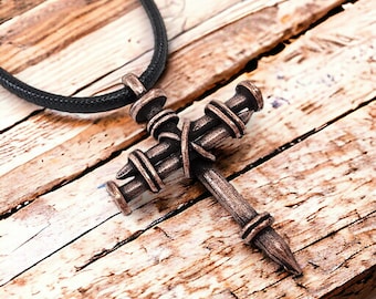 Pewter Nail Cross Necklace Copper (AA9C)