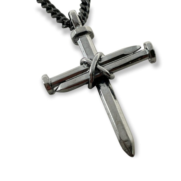 Nail Cross Dark Metal Finish Pendant Dark Finish Chain Necklace (aa3gm-dch)