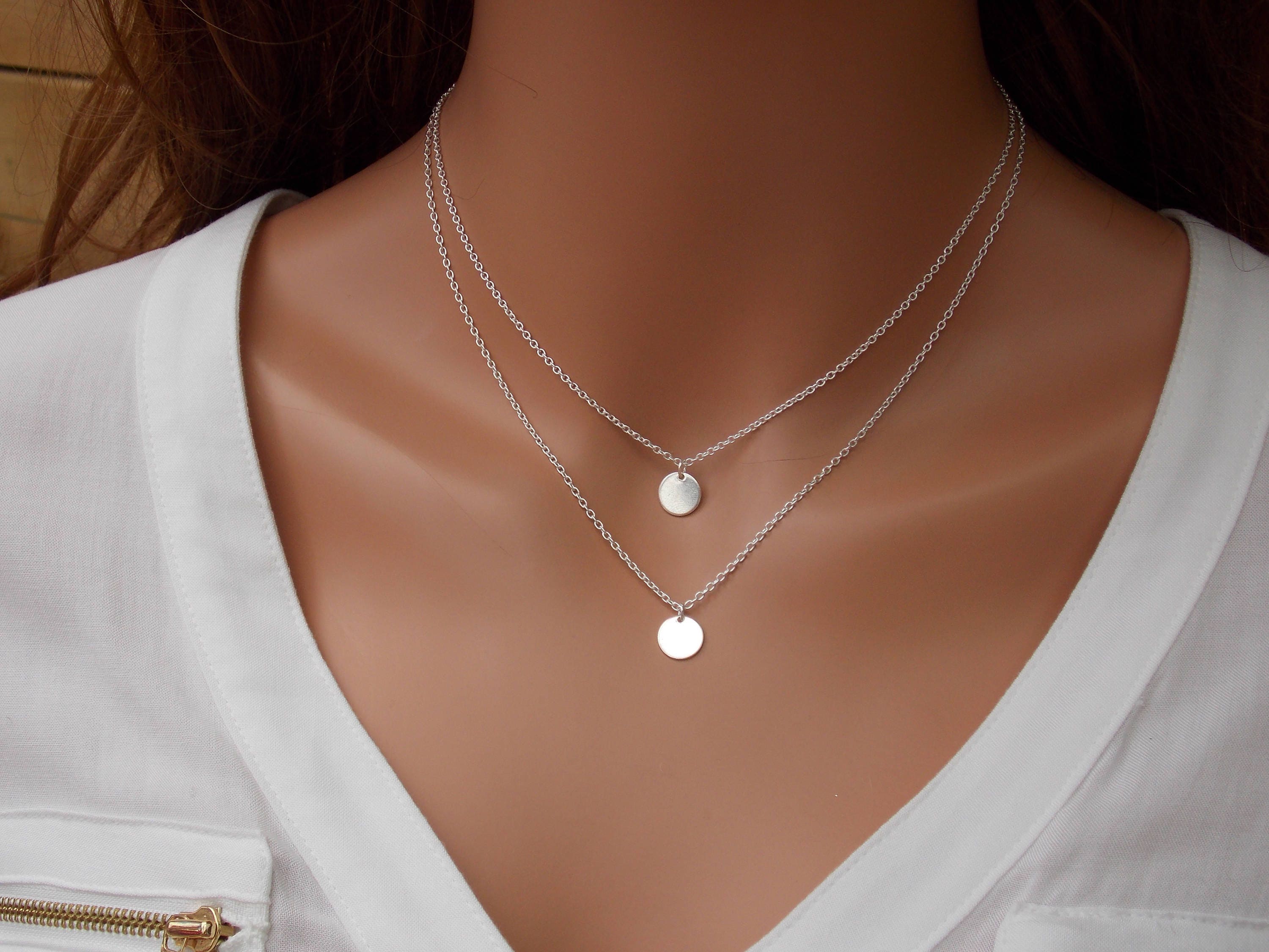 Double Layered Necklace Necklace Set Silver Initial Disc Etsy