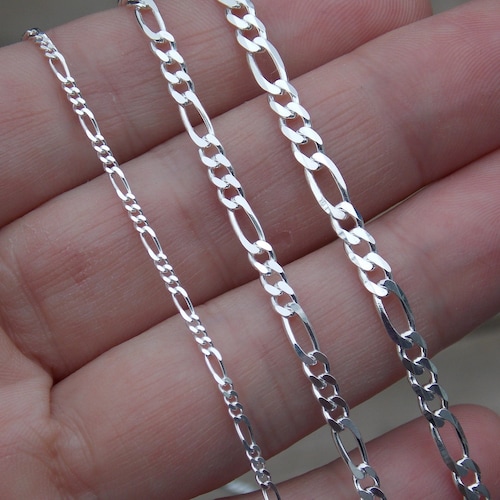Solid Silver Figaro Chain Necklace Genuine 925 Sterling Silver 3MM Light New 