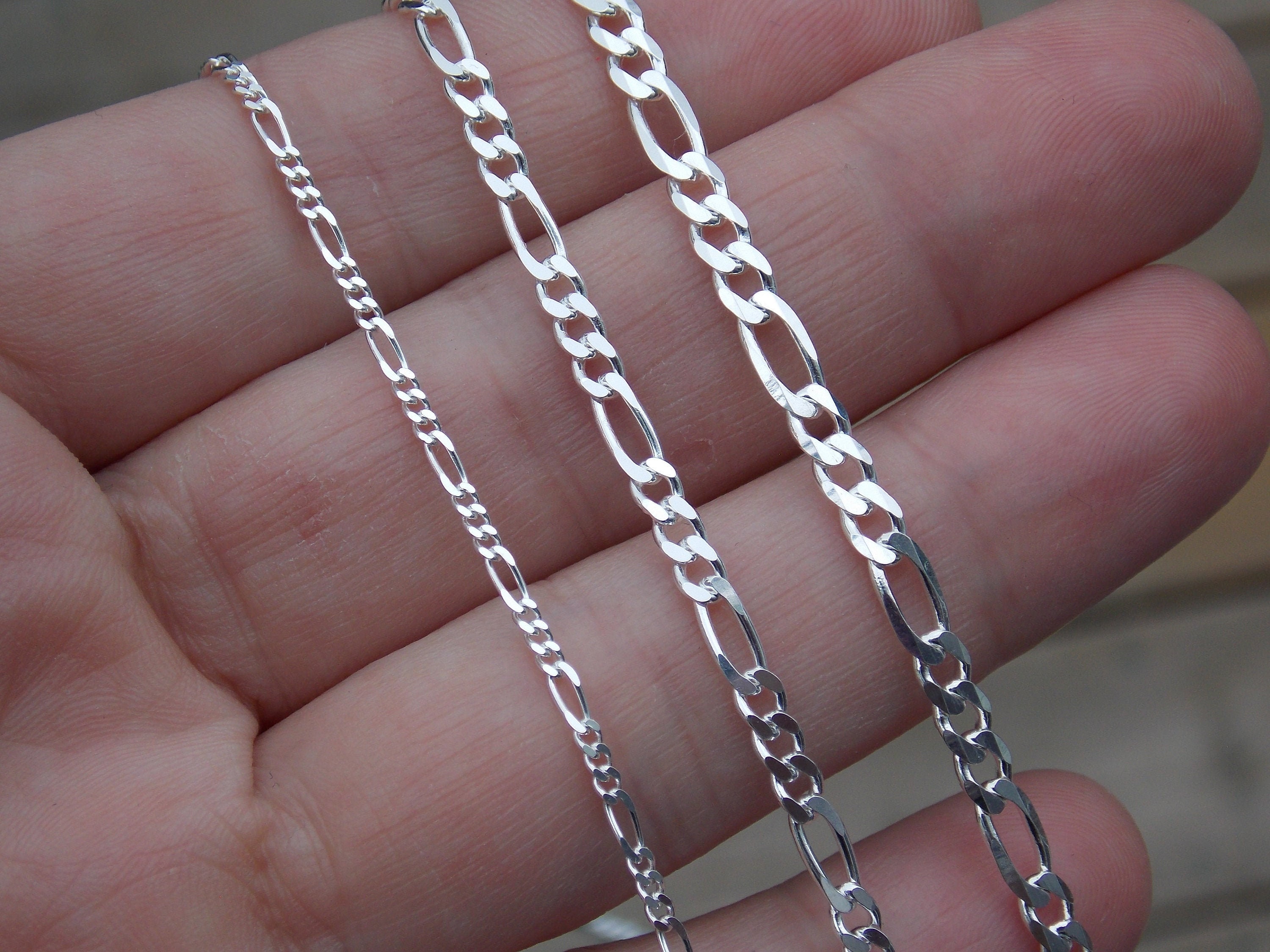 Sterling Silver FIGARO Chain Necklace 2 mm width 26 inches long NEW Sterling Silver FIGARO Chain Necklace 2 mm width 26 inches long NEW