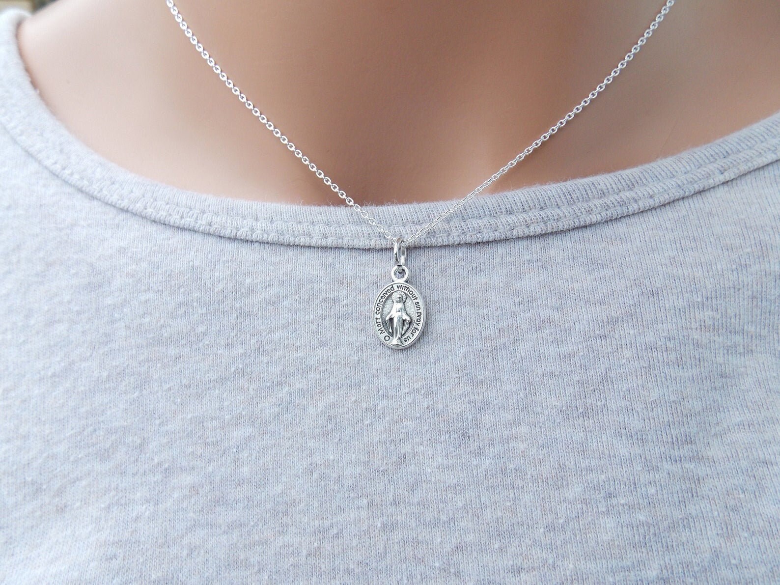 Tiny Miraculous Medal Necklace Virgin 
