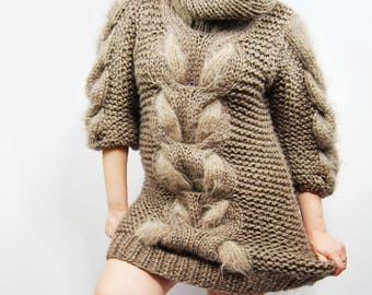 Oversized Chunky Sweater, Turtleneck knit sweater, Cable knit dress, Chunky knit dress, Cable knit sweater dress, Knit dresses for women