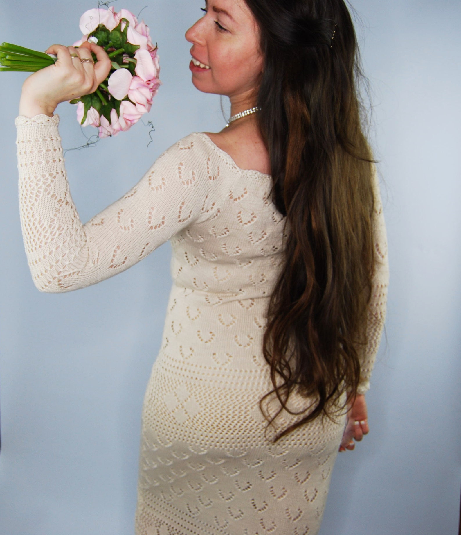 Romantic Knitted Dress With Brooches