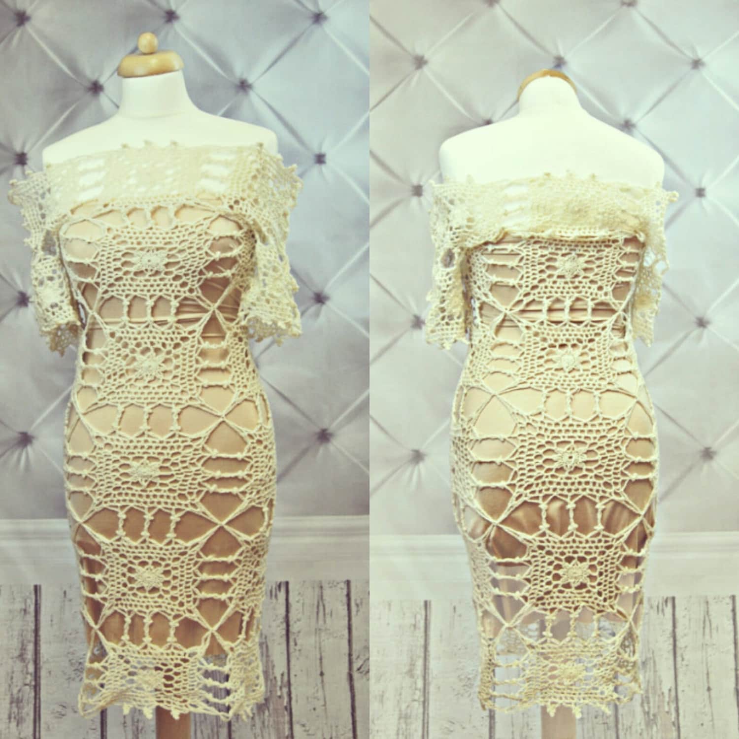 One Shoulder Crochet Fringe Dress - Ecru main image 0