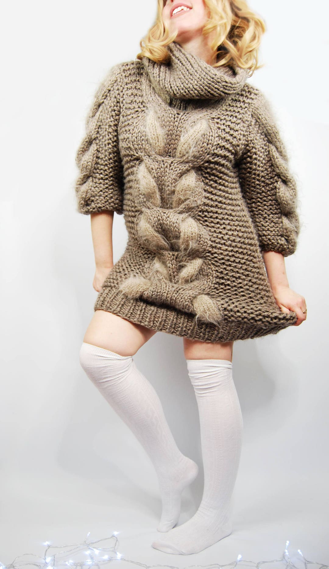 Chunky Knit Sweater Dress Hand Knitted Chunky Sweater Dress