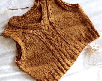 Knitting Tutorial & PDF Pattern. Knitted Vest Pattern. Cable Knit Vest. Knitting Pattern and Tutorial by NinElDesign