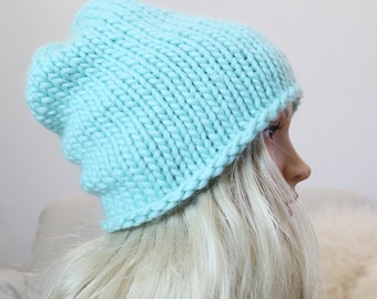 Chapeau de bonnet slouch, tuque en tricot de laine, casquette mérinos d’hiver baggy, tricot de laine Slouchy, fil libre de cruauté, chapeau personnalisé