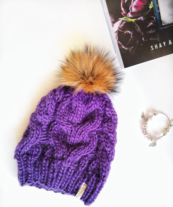 womens purple bobble hat
