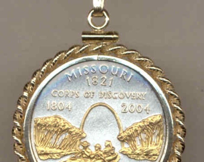 Gold on Silver coin Necklaces women men girls girlfriend boys teen girl Gorgeously 2-Toned Uniquely Hand done Missouri Statehood Quarter
