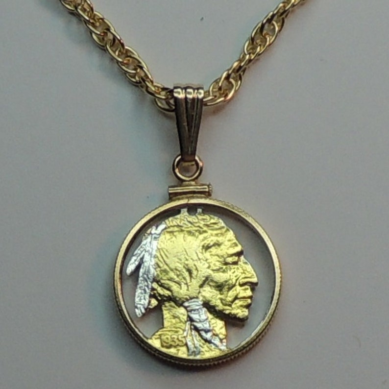 Uniquely Hand done Indian Head nickel\u00a0- Beautifully Hand Cut out Old U.S Gold on Silver coin Necklaces women men girls friend boys teen