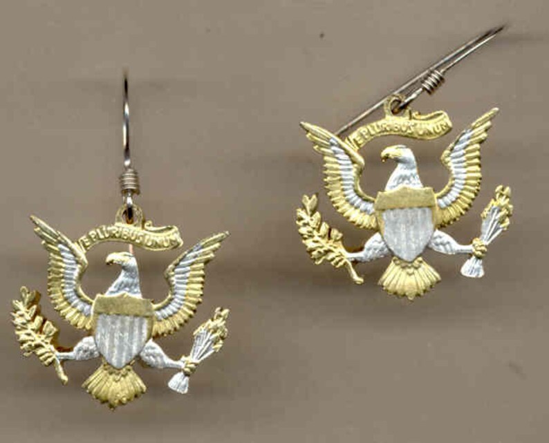Gold on Silver coin Beautifully Hand Cut out /& 2-toned\u00a0 Uniquely Hand done Earrings her girls women men U.S Kennedy Eagle half Dollar