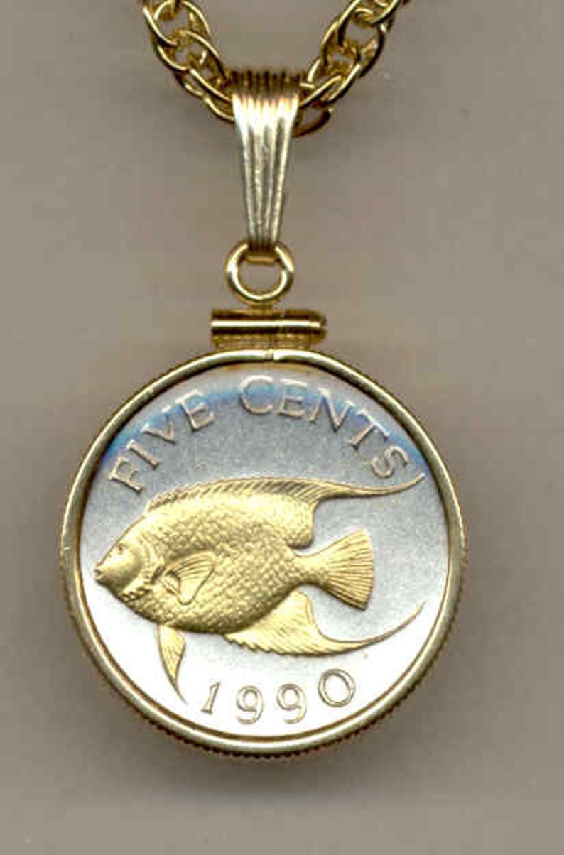 Bermuda \u201cAngelfish\u201c\u00a0Gorgeously 2-Toned Gold on Silver coin Necklaces for women men friend boys teen girls Pendants Uniquely Hand done