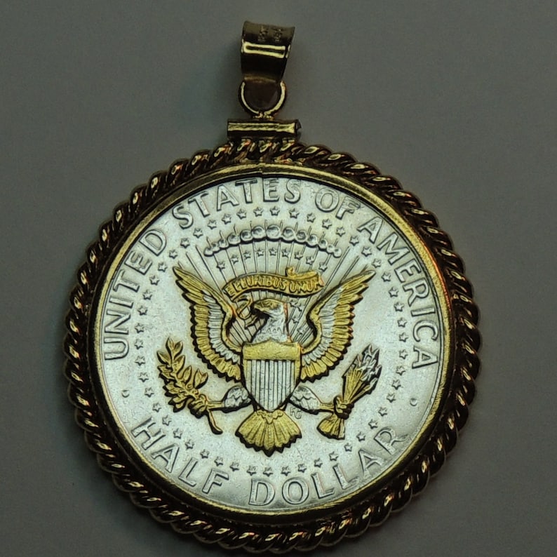 Gorgeously 2-Toned Uniquely Hand done Eagle Gold /& Silver coin Pendants Charms Necklaces women men boys Kennedy\u00a0 half dollar