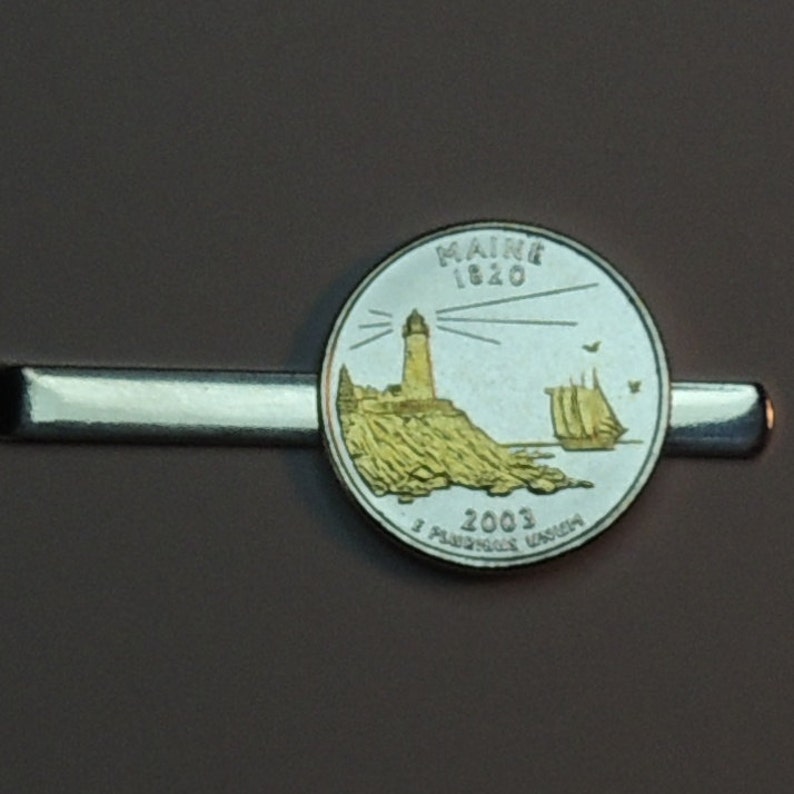 Tie clips Maine Statehood Quarter Gorgeous 2-Toned Gold on Silver Coin