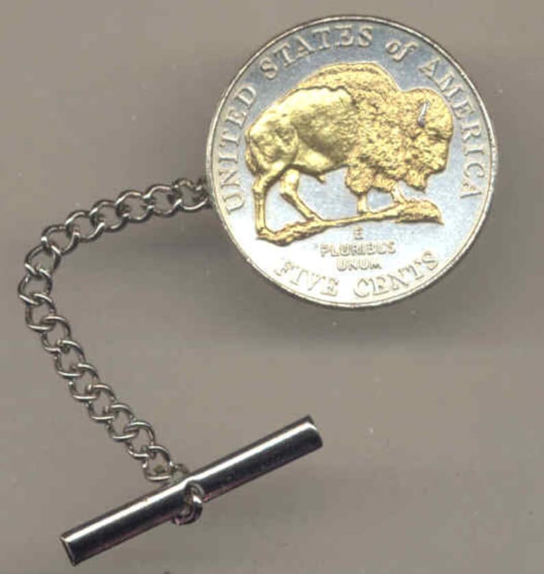 women Gold on Silver coin Tie or Hat tack pins skinny Boys tacky Uniquely Hand done New Bison nickel\u00a0Gorgeously 2-Toned for men him