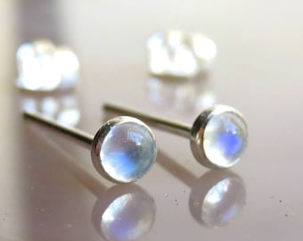 Mini Abstract Moonstone Studs Sterling Silver Tiny Earrings Dainty 8mm