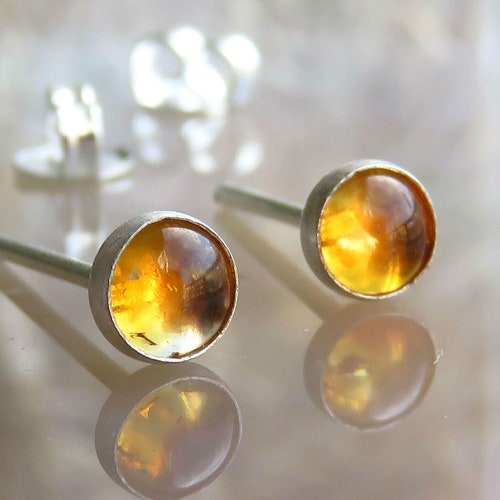 Citrine Stud Earrings Yellow Gemstone Stud Earrings / Etsy