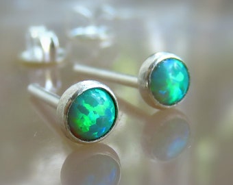 4.5mm Synthetic Blue Opals 14K Gold Plated Sterling Silver Post Stud Earrings