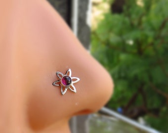 Garnet nose stud sterling silver nose stud silver nose stud gemstone nose stud gift for her January birthstone body jewelry
