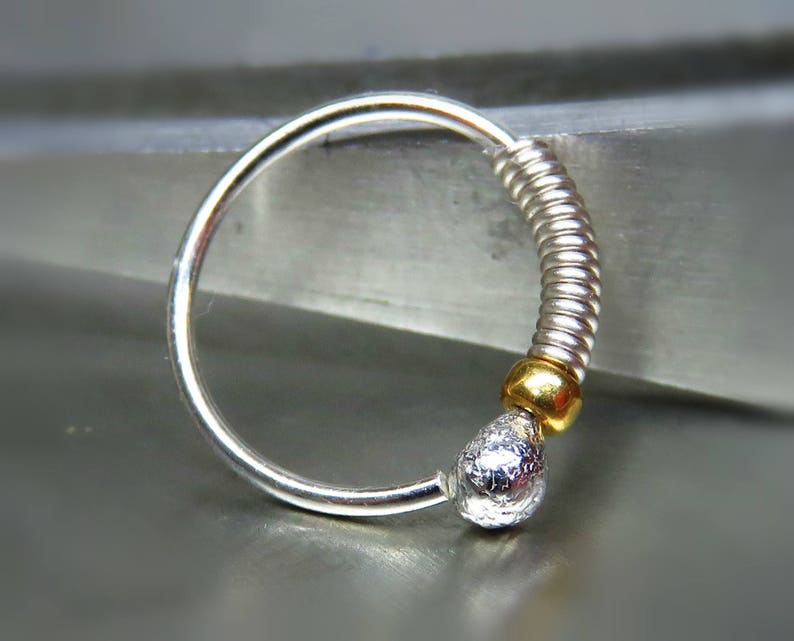 Helix Hoop Earring Cartilage Jewelry Silver Nose Ring with Gold Bead Nose Hoop