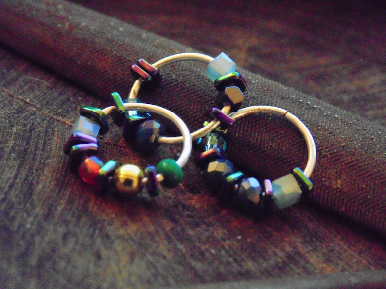 sterling silver unique nose ring Hoop Nose rings with colorful beads