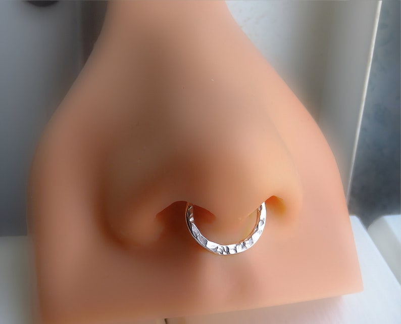 FAKE SEPTUM RING Hammered Silver Clip on septum ring