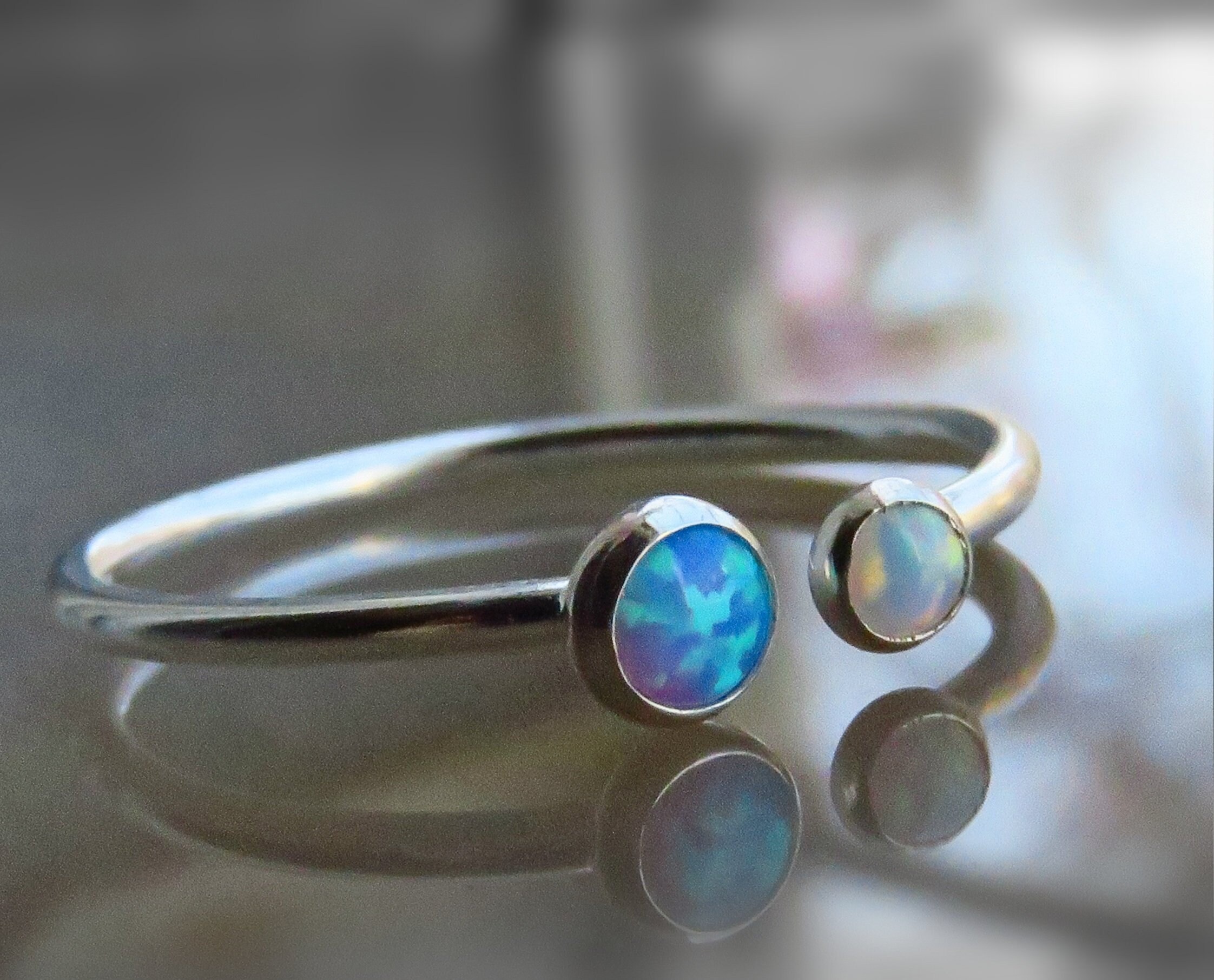 Opal Stacking ring Sterling Silver Opal ring Adjustable | Etsy
