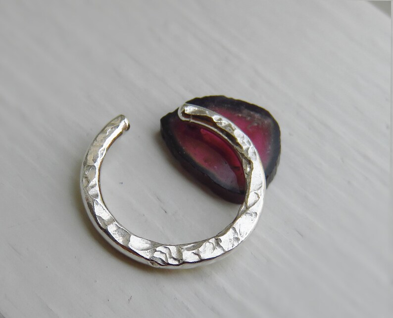 FAKE SEPTUM RING Hammered Silver Clip on septum ring